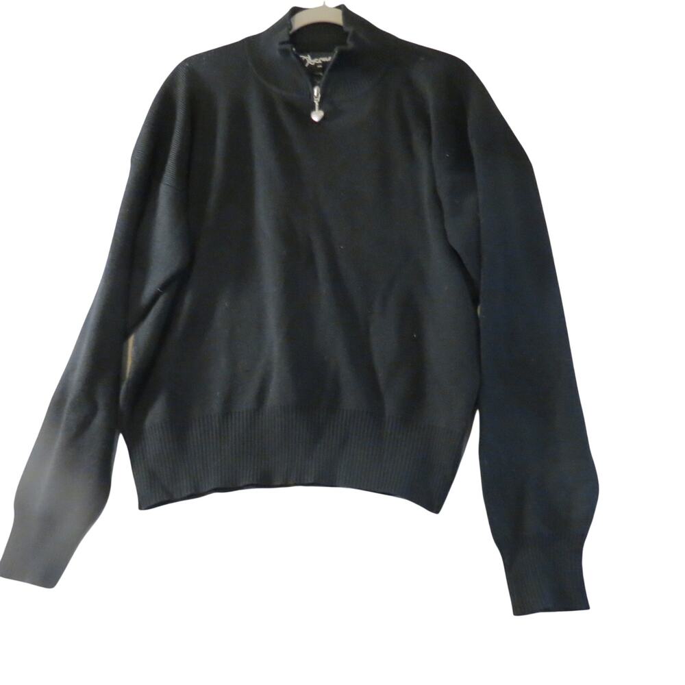 Obermeyer Womens L Black Ski Sweater 1/4 Zip Heart Pull Apres Ski Vintage